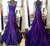 Real Imagem Roxo Sereia Vestidos de Baile 2017 Sexy Profundo Decote Em V Frisada de Cetim Longo Backless Vestidos Até O Chão Formal Pageant Vestidos de Festa