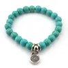 Natursten turkos bönpärlor strand armband uggla elefant träd av liv korsa palm charm Buddha armband armband manschetter modesmycken