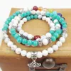 SN0183 Ny design 108 Mala Pärlor Mode Yoga Armband Aquamarine Chakra Lotus Charm Halsband Gratis frakt