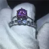 Merk klassieke sieraden 100% echte 925 sterling zilveren ring set cirkel 5A zirkoon roze cz engagemengagement trouwband ringen voor vrouwen cadeau