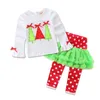 Conjunto de Roupas de Natal quente para o Bebê Meninas Ternos de Natal Bowknot Meninas Algodão camisetas + Calças Listradas 2 pcs Roupas Meninas Definir Roupas