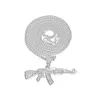 Mens 18k Or Argent Plaqué Iced Cz Hip-Hop AK-47 Gun Pendentif Collier 3mm 24 "long Chaîne Cubaine Collier Bijoux De Mode Anniversaire De Noël