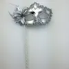 Party masker med pinne guld silver masquerade mask sexig kvinna venetiansk halv ansikte blomma mask halloween mardi gras kostym