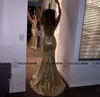 2019 Muhteşem Mermaid Uzun Sparkly Payetli Ucuz Akşam Parti Elbiseler Spagetti Backless Parlak Sequins Fishtail Partisi Kokteyl Törenlerinde