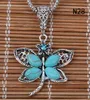 Fashion women's DIY Tibetan silver turquoise necklace(with chain) 12 pieces a lot mixed style,animal European Beads pendant necklace EMTQN4