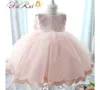 Nouveau-né bébé filles robes d'anniversaire premier baptême baptême fête de mariage robes de bébé dentelle rose arc robe de bal mignon bébé robe