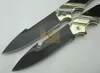 Rambo big folding knife 9cr18mov black blade brass+horn handle with leather sheath for hunting camping EDC tool