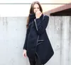 Woolen Foreskin Skirt Irregular Loose Black Coat Warm Zipper Decoration Overcoat Women Winter For Dress Coats