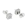 Hip Hop Iced Out Silver Lab Diamond Screw Back Stud Earring 3d Round Side CZ Simulated Jewelry