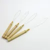 Drar nålslinga trådar trähandtag nålar för mikropärla mänskliga hår hårförlängningar verktyg i lager
