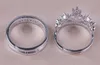 HYWo Marcas 1 Par Prateado Príncipe Princesa Coroa CZ Cristal Promise Anel Set Par para Os Amantes Casal Anéis para Mulheres Homens