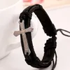 Zwart Bruin Lederen Touw Gevlochten Handgemaakte Cross Charm Armbanden Jewerly Punk Bangle voor Dames Mannen Party Club Decor