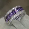Wholesale Professional Luxury Jewlery Princess Cut 925 Sterling Silver Amethyst Gemstones CZ Diamond Wedding lover Band Ring Gift Size 5-11