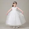 vestidos de daminha White Tulle Lace Beaded Ball Gown Long Flower Girl Dresses For Weddings 2015 Kids Birthday Party Dresses