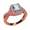 Eternal 925 Sterling Silverrose Gold Pierścień Biżuteria Princess-Cut 6ct White Topaz Diamond Gemstone Pierścionki Palec Wedding Band Ring dla kobiet