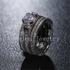 Vecalon Vintage ring 3ct Simulated diamond cz 14KT White Gold Filled 3-in-1 Engagement Wedding Band Ring Set for Women Sz 5-11