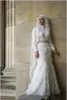 Długie rękawy Muzułmańskie Modest Suknie Ślubne Długie Rękawy Wysokiej Neck Mermaid Saudyjska Arabia Suknie ślubne Koronki Vestido de Noiva