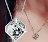 925 Sterling Silver Necklace S925 Crystal Jewelry Square Love Cube Diamond Pendant Statement Necklaces Wedding Vintage Woman Fashion