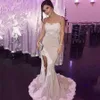 Aplikacje Glamorous Side-Slit Spaghetti-Paski Mermaid Druhna Sukienki Szary Szyfonowa Długa Sukienka Wedding Party Dress