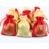 Festa de anos chinês Joyous com cordão de seda Tecido Pouch Natal Favor Doces Sacos de presente Embalagem Bag tamanho Atacado 9x12 cm 50pcs / lot