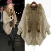 Cárdigan de invierno para mujer, Poncho grueso, capas para mujer, marca de otoño, suéter de lana con cuello de piel tejido a la moda, chaqueta, abrigo de manga de murciélago