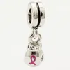 Rhodium Plating Pink Ribbon Fight Thails Breast Cancer Downer Bead Bead European Bead for Bracelet7902189