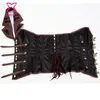 Black SatinBrown Leather Halter Collar Burlesque Military Corset Abbigliamento Steampunk Gothic Vita che dimagrisce corsetti e bustier