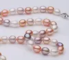 Wholesale 8-9mm Rice-shaped Mixed Color Glare Flawless Natural Pearl Necklace MS0025