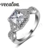 Vecalon 패션 수제 약혼 결혼 반지 공주 컷 4CT CZ 시뮬레이션 된 다이아몬드 925 스털링 실버 반지 여성을위한