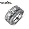 Vecalon Vintage Ring 3CT Имитация Diamond CZ 14KT Белое золото заполнено 3-в-1 Обручальное кольцо Обручальное кольцо для женщин SZ 5-11