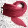 Colore # 99J vino rosso 8a nastro dei capelli vergine brasiliano nelle estensioni dei capelli umani 100g estensioni nastro invisibile 40pcs estensioni dei capelli trama della pelle