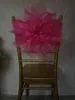 2016 Custom Made 3D Flower Plum Chair Covers Romantic Organza Beautiful Chair Sashes Decorazioni per sedie da sposa economiche 0332