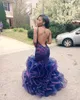 2021 Black Girl Prom Sexy Backless Backevele Blue Blue Lace Bade Beade Syrenka Palenki Puchowe sukienki wieczorowe Noś Formalne koktajl PA1596534