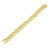 Uomo Hip Hop Miami Cuban Link CZ Bracciale Tennis 14mm Mezza pietra ghiacciata placcata in oro 7/8/9 pollici