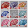 Rose Plastic Frame Lace Silk Hand Fan Chinese Craft Dance Folding Fan 15 Colors 100pcs/lot