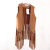 European fashion new design women's autumn sleeveless beading tassel fringe suede leather coat medium long vest cape coat MLXL