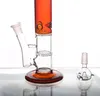 Image réelle Bong Pipes à eau en verre Hauteur 28 cm avec joint de 14,4 mm Bongs en verre Double percolateur en nid d'abeille Plate-forme d'huile Narguilés en verre