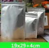 wholesale 9-37cm Silver Pure Aluminum Stand Up zipper Plastic Bags 100pcs/lot for food Sugar Tea Storage Reclosable Bag