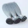 3Pcs Hair with Closure Human Hair Grey Brazilian Straight Silver Grey Hair Extensions Grey Weave Bundles With Closure In Stock