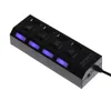 Gratis frakt Black White CE Certifiering Extern multi-nav Expansion 4 portar USB 2.0 HUB ON / OFF SWITCH LED Splitter USB Hubs