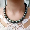 Perfect 9-10mm Natural South Seas Black Green Pearl Necklace 18 Inch 925 Silver Clasp