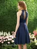 Högkvalitativ Navy Blue Short Bridesmaid Dress Chiffon Formell Maid of Honor Dress för bröllopsfestklänning