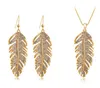 Bohemian Leaf Feather Rhinestone Necklace Earrings Set Full Diamond Feather Earrings Necklace Set Fashion Jewelry Sets