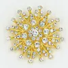 Elegante Gold überzogene funkelnde klare Kristalle große Blume Frauen Brosche Hochzeit Brautstrauß Luxus Pins Broschen Dame Schal Pins