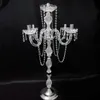 New arrival 90cm height Acrylic 5-arms metal candelabras with crystal pendants wedding candle holder centerpiece