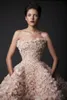 Krikor Jabotian 2016 Evening Dresses Ruffles Organza Strapless Short Prom Dress 무릎 길이의 파티 드레스 Celebrity Homecoming Dresses