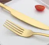 4 Piece/Set Gold color Stainless Steel Dinnerware Sets Tableware Knife Fork Teaspoon Luxury Cutlery Set Tableware Set KKA2313