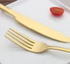 4 Piece/Set Gold color Stainless Steel Dinnerware Sets Tableware Knife Fork Teaspoon Luxury Cutlery Set Tableware Set KKA2313