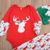 Baby-Weihnachtsoutfits für Neugeborene, Set für Kleinkinder, Mädchen, Kleidung, Kinderanzug, Hirschmuster, Langarm, Oberteil, Strampler, Hose, Hut, 3-teiliges Kinderkleidungsset