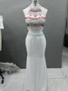 Two Piece Mermaid Prom Dresses with colorful Beaded Back Zipper White Chiffon Long Sexy back Formal Evening Gowns Real Picture4302671